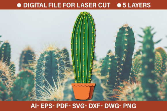 3D Cactus Paper Cut SVG File for Graphics and Crafts