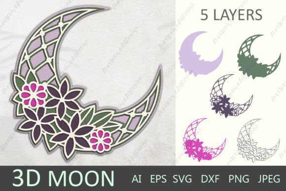 3D Layered Moon SVG: Graphics & Crafts Asset Review