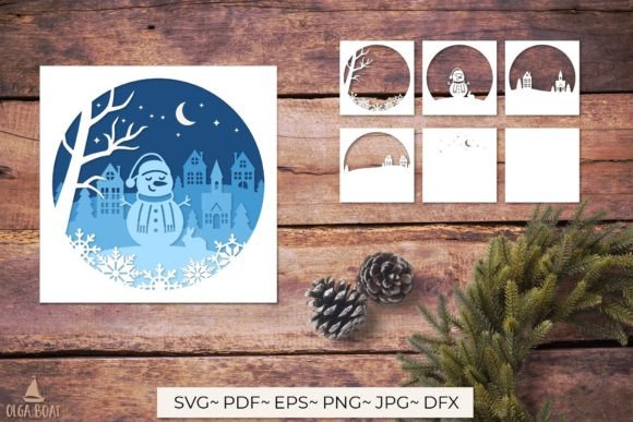 3D Snowman Christmas Shadow Box SVG for Crafts & Graphics