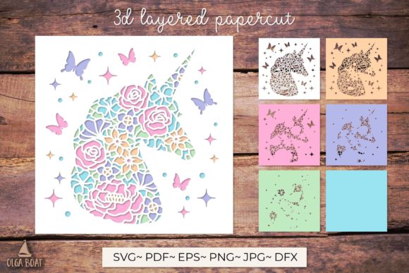 3D Unicorn Papercut Graphics for Editorial Crafts
