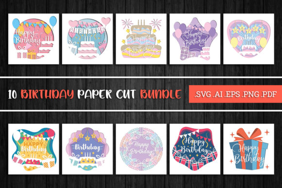 Birthday Paper Cut Bundle: 3D SVG Graphics for Crafts