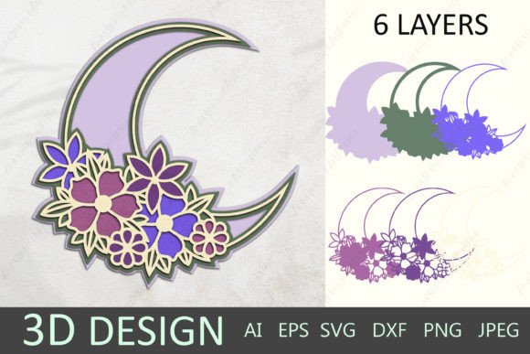Flower Moon Mandala: 3D Layered SVG for Crafts & Graphics