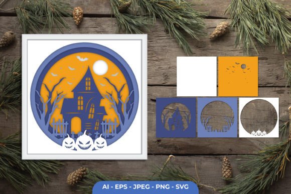 Halloween House 3D Layered Papercut SVG: Graphics & Crafts
