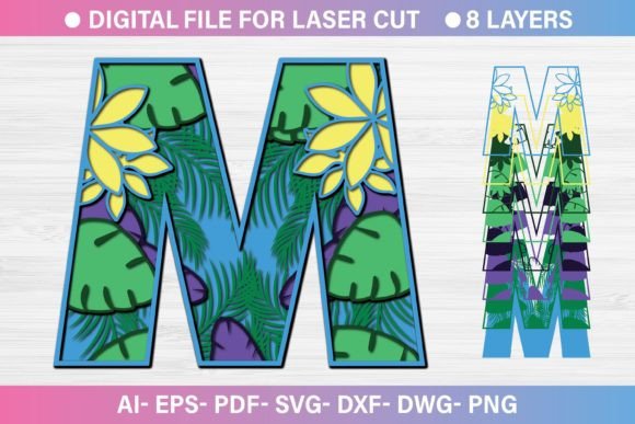 Summer Letter M Paper Cut SVG for Graphics and Crafts