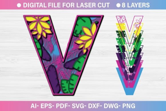 Summer Letter V Paper Cut SVG for Graphics and Crafts