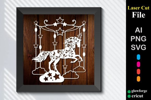 Unicorn with Star Laser Cut 3D SVG for Crafts & Graphics